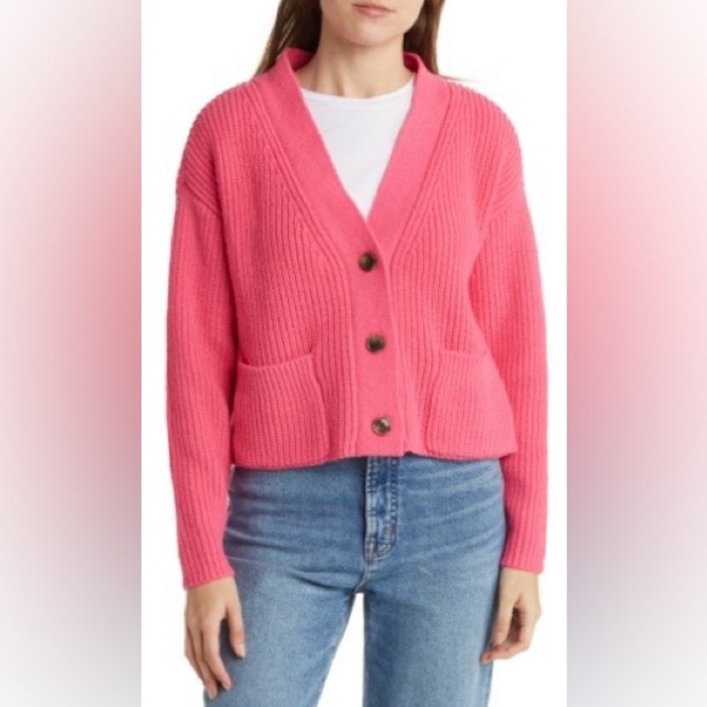 Ever After Ribbed Crop Cardigan Size L Color  Fuchsia Rose